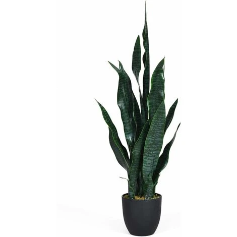 COSTWAY Pianta Artificiale Albero 90cm, Sansevierina Finta Con Vaso Stabile, Agave Finta Per Decorare Casa Giardino Ufficio, Verde