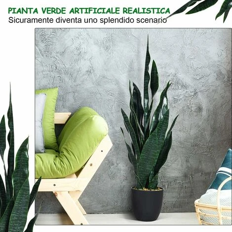 COSTWAY Pianta Artificiale Albero 90cm, Sansevierina Finta Con Vaso Stabile, Agave Finta Per Decorare Casa Giardino Ufficio, Verde - immagine 3