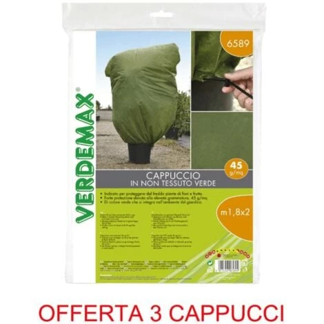 OFFERTA 3 CAPPUCCI DI PROTEZIONE TNT 1,8X2MT VERDE VERDEMAX PIANTE FIORI