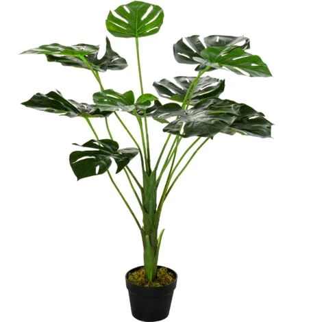 Outsunny Monstera Artificiale 13 Foglie E Vaso Alta 85cm Per Interno Ed Esterno