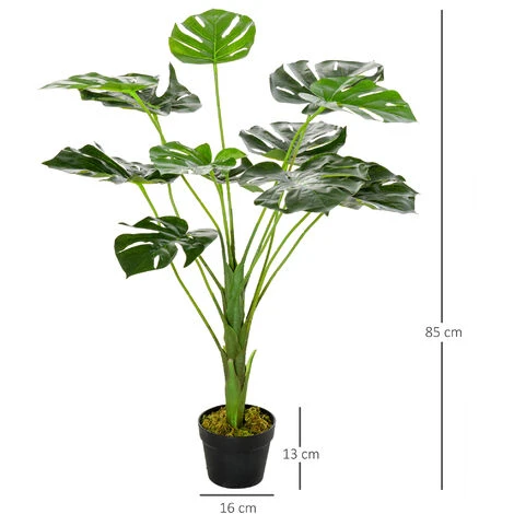 Outsunny Monstera Artificiale 13 Foglie E Vaso Alta 85cm Per Interno Ed Esterno - immagine 3