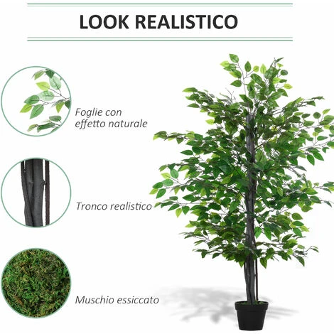 Outsunny Albero Baniano Artificiale, Pianta Finta Interno Ed Esterno Alta 145cm - immagine 5