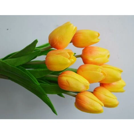 10 Splendido Bouquet Di Tulipani Artificiali In PU Con Tocco Realistico Con Stelo - Arancio - immagine 2