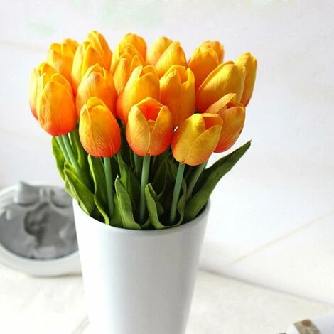 10 Splendido Bouquet Di Tulipani Artificiali In PU Con Tocco Realistico Con Stelo - Arancio - immagine 3