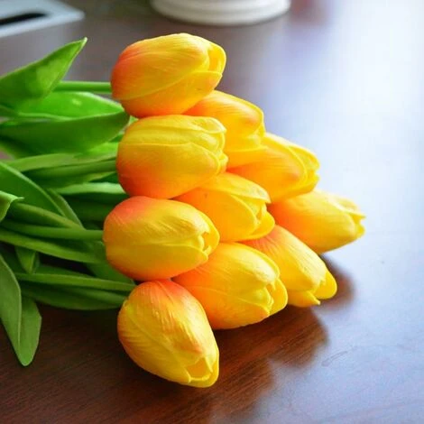 10 Splendido Bouquet Di Tulipani Artificiali In PU Con Tocco Realistico Con Stelo - Arancio - immagine 4