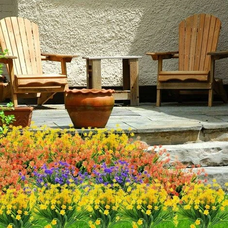 Fiori Finti Artificiali, 4Pack Eucalipto Artificiale Outdoor Resistente Ai Raggi UV Verde Arbusti Piante Fioriera Da Esterno Per Interni Decorazioni Per Giardino Domestico (Rosa) - immagine 3