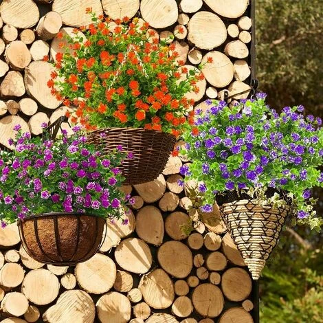 Fiori Finti Artificiali, 4Pack Eucalipto Artificiale Outdoor Resistente Ai Raggi UV Verde Arbusti Piante Fioriera Da Esterno Per Interni Decorazioni Per Giardino Domestico (Rosa) - immagine 5