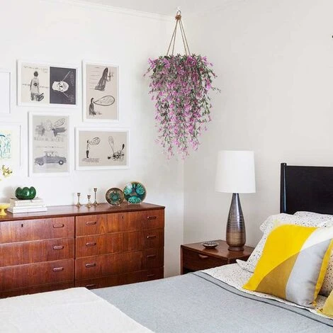 2 Pezzi Faux Ivy Pianta Di Edera Artificiale Ivy Fall Foglia Di Edera Artificiale Decorazioni Di Nozze Falsi Glicine Decorazioni Per Feste In Giardino - Rosso - immagine 4