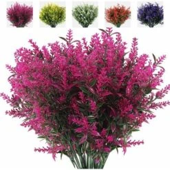 SOEKAVIA 8pcs Piante Resistenti Ai Raggi UV Fiori Di Plastica Fiori Finti Bouquet Di Lavanda Per Fai Da Te Interni Matrimonio All'aperto Casa Ufficio Giardino Decorazione Della Finestra (fucsia)