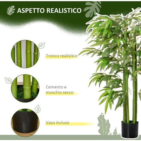 HOMCOM Pianta Finta Bambù In Vaso 140cm Per Interno Ed Esterno, Bambù Artificiale E Realistico Con 336 Foglie - immagine 5