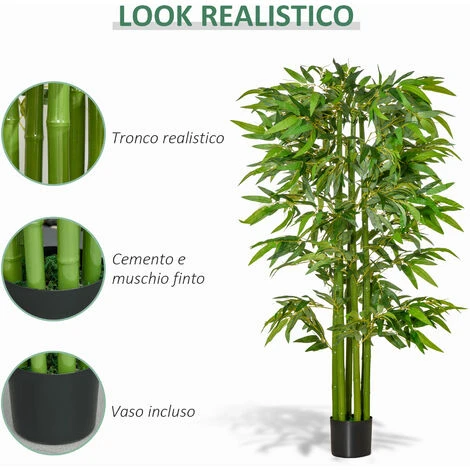 HOMCOM Pianta Finta Di Bambù Alta 160cm Con Vaso Nero Per Interno Ed Esterno - Verde - immagine 5