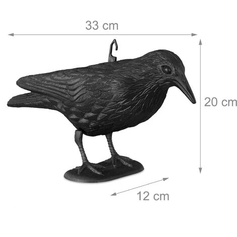 3x Cornacchia Spaventapasseri, Allontana Piccioni E Gufi, Statua Decorativa, Da Terra, Da Giardino, 38 Cm, Nero - immagine 4