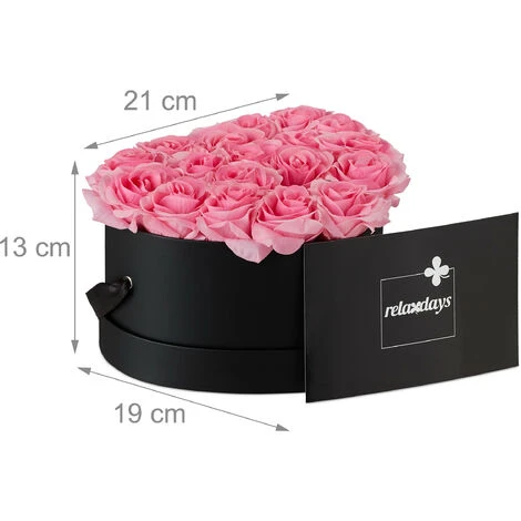 Relaxdays Box Di Rose A Forma Di Cuore, 18 Rose, Nero, Resistente 10 Anni, Idea Regalo, Box Decorativo, Rosa - immagine 4