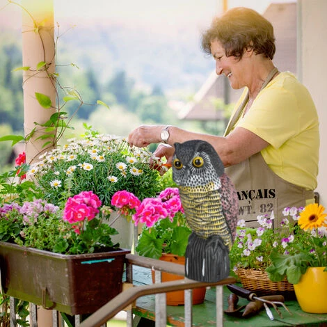 2x Gufo Spaventapasseri, Con Testa Rotante, Figura Deco Verticale, Spaventapasseri Da Giardino, Balcone, Colorato - immagine 2