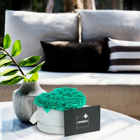 Relaxdays Box Di Rose A Forma Di Cuore, 18 Rose, Bianco, Resistente 10 Anni, Idea Regalo, Box Decorativo, Turchese - immagine 3