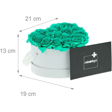 Relaxdays Box Di Rose A Forma Di Cuore, 18 Rose, Bianco, Resistente 10 Anni, Idea Regalo, Box Decorativo, Turchese - immagine 4