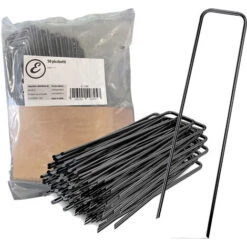 50 Picchetti In Robusto Acciaio Non Galvanizzato Per Fissaggio Telo Pacciamatura Recinzione Giardino Erba Sintetica Ancoraggio Prato Rete Lunghezza 150 Mm, 25 Mm Di Larghezza, Ø 3 Mm