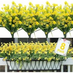 8 Pezzi Piante Da Fiori Artificiali Resistenti Ai Raggi UV All'aperto, 8 Rami Finti Plastica Fiordaliso Verde Arbusti Piante Fioriera Da Appendere All'aperto Per Interni Cucina Casa Matrimonio Ufficio