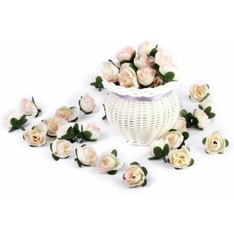 MINKUROW 50 Pezzi 3 Cm Testa Di Fiore Artificiale Rosa Finta Decorazione Di Piante Artificiali Per Feste Di Matrimonio In Casa, Champagne