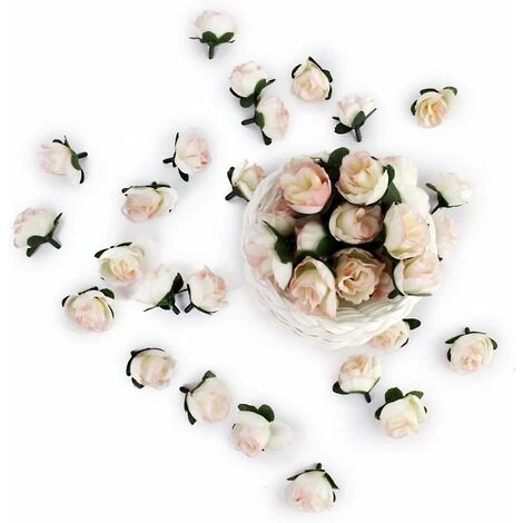 MINKUROW 50 Pezzi 3 Cm Testa Di Fiore Artificiale Rosa Finta Decorazione Di Piante Artificiali Per Feste Di Matrimonio In Casa, Champagne - immagine 2