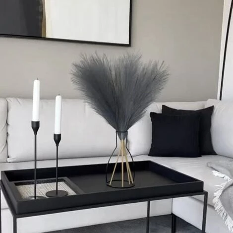 Erba Della Pampas Artificiale Decorative: 6 Pezzi 45cm Erba Di Pampa Finta Piccolo Essiccata Fiori Boho Grigio Piume, Naturale Secchi Per Decorazioni Natale Casa Nozze Interno - immagine 2