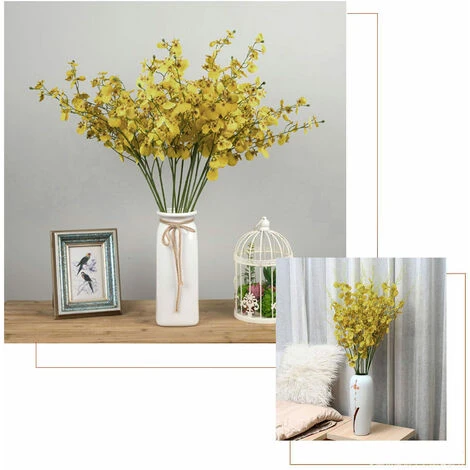 Giallo Artificiale Finto Fiore Pianta In Vaso Zen Decorazione Della Casa Decorazione Bouquet Di Plastica Singolo Pavone Che Balla Orchidea BL28362 Giallo Grande Ramo - immagine 2