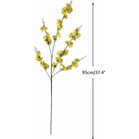 Giallo Artificiale Finto Fiore Pianta In Vaso Zen Decorazione Della Casa Decorazione Bouquet Di Plastica Singolo Pavone Che Balla Orchidea BL28362 Giallo Grande Ramo - immagine 3