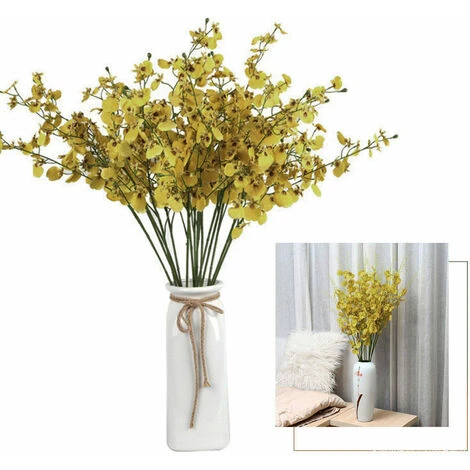 Giallo Artificiale Finto Fiore Pianta In Vaso Zen Decorazione Della Casa Decorazione Bouquet Di Plastica Singolo Pavone Che Balla Orchidea BL28362 Giallo Grande Ramo - immagine 4