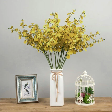 Giallo Artificiale Finto Fiore Pianta In Vaso Zen Decorazione Della Casa Decorazione Bouquet Di Plastica Singolo Pavone Che Balla Orchidea BL28362 Giallo Grande Ramo - immagine 5