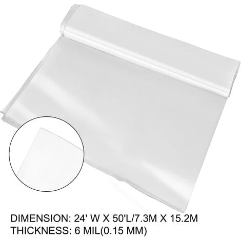 VEVOR Pellicola Trasparente Per Serra Da 24x50 Piedi Con Spessore Di 0,15mm, Copertura Per Piante Serra Da Giardinaggio In Polietilene, Contro Raggi UV Per Progetti Industriali, Residenziali Agricoli - immagine 2