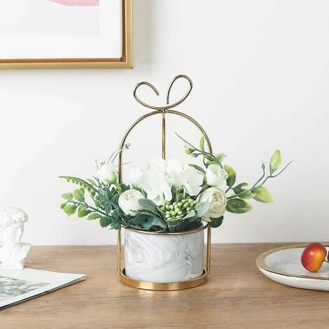 Fiori Di Seta Artificiale Con Vaso - Bouquet Di Ortensie E Crisantemi Per Decorazioni Per La Casa, Matrimoni, Centrotavola, Soggiorno O Ufficio - immagine 2