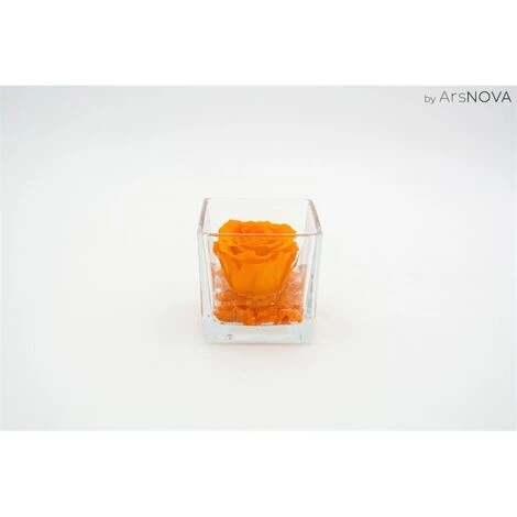 Cubo Fondo Pietra Con Rosa Cm 8x8 - Arancio