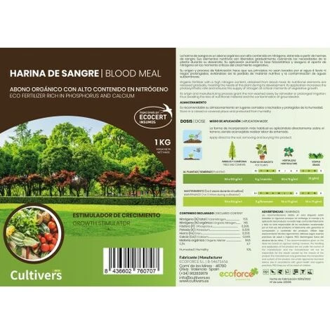 CULTIVERS Blood Meal 25 Kg. Fertilizzante Organico Ad Alto Contenuto Di Azoto, Ferro Emico E Materia Organica. Fertilizzante Naturale Attivatore Di Crescita Per Colture - immagine 2